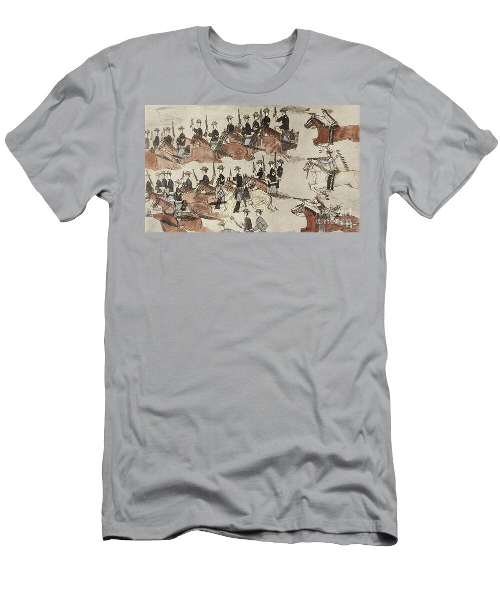 Major Marcus Renos Retreat Before the Indian Counter Attack Amos Bad Heart Buffalo T-Shirt