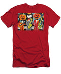 Whimsical Pumpkin Musicians Perform Guitar and Saxophone in a Playful Halloween Scene Olfactoart Studio T-Shirt